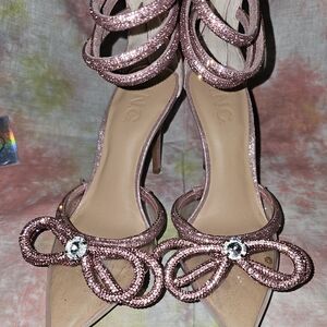 NEW LAYNEA INC TRANSLUCENT POINTED TOE Sparkly Pink High Heels with Zipper